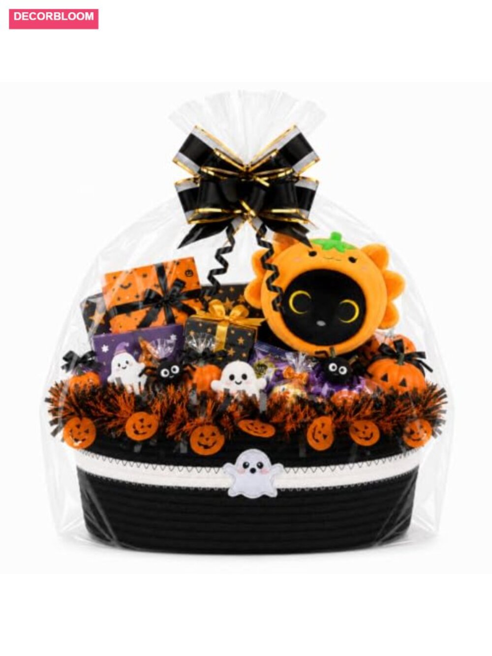Halloween Boo Basket Empty Gift Basket Cotton Rope with Ribbon Bag Bow